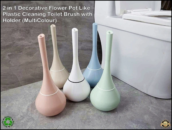 2 in 1 Plastic Cleaning Brush Toilet Brush with Holder Look Like Flower Pot (Medium, Multicolour) 